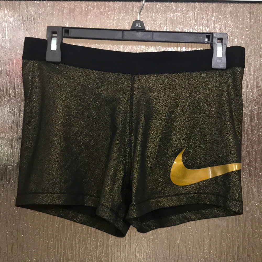 Black and gold sparkle Nike pro compression shorts